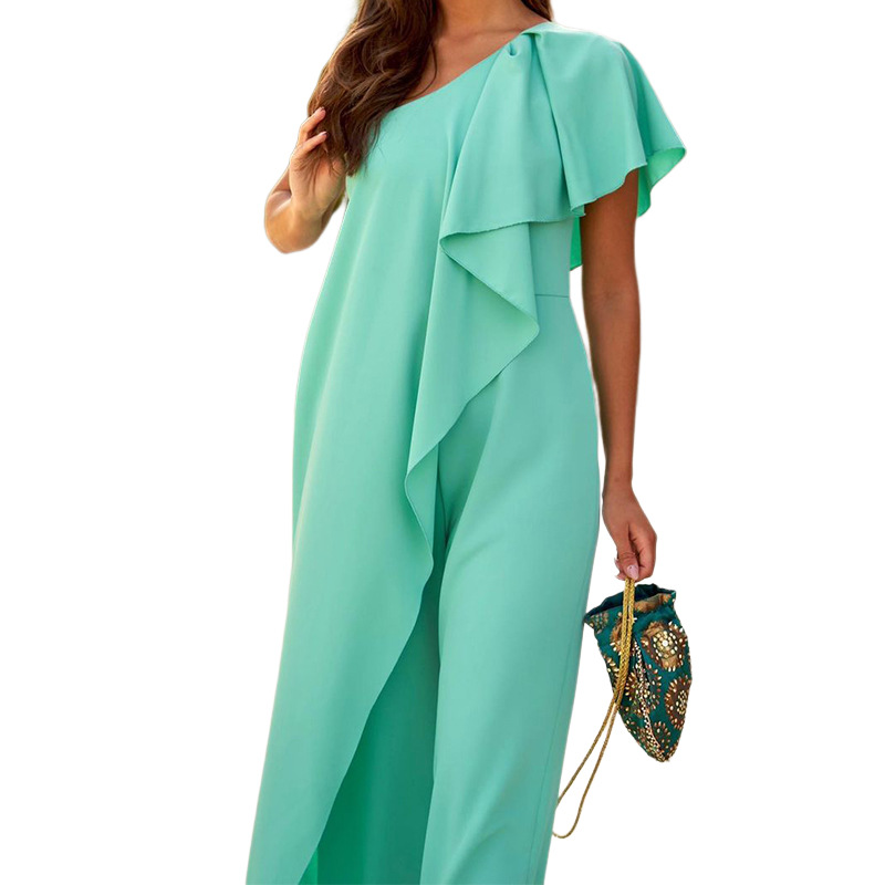 Picture of Fd1329 In-Stock 2025 Summer New Cross-Border Women's Fashion Solid Color Loose Asymmetrical Shoulder Long Jumpsuit
