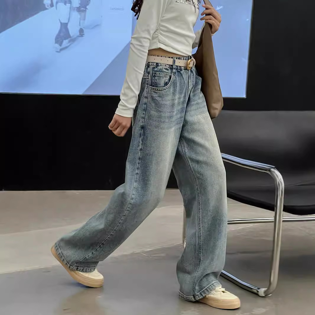 Picture of Girls' Wide Leg Pants Spring and Autumn 2024 New Autumn Children's Straight Casual Pants Big Children's Trendy Drawdown Jeans
