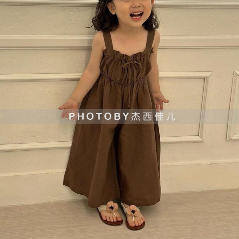 Picture of 2025 New Korean Style Ins Girls' Summer Trousers Fashionable Stylish Cute Baby Girl Strap Wide Leg Jumpsuit