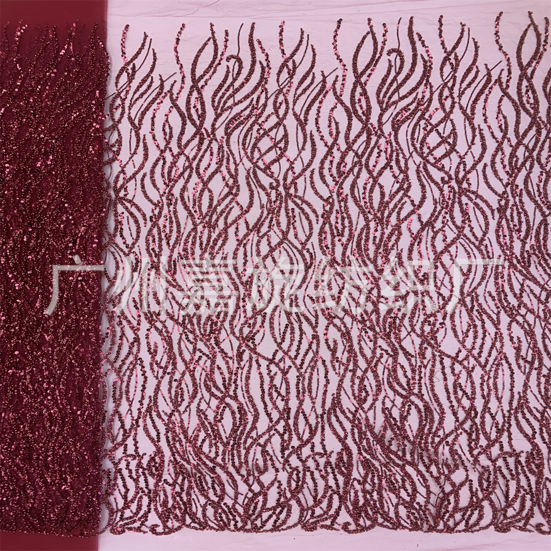 High-end random stripes encryption bead tube sequins bubble beads evening dress wedding dress fabric French party fashion mesh bottom lace