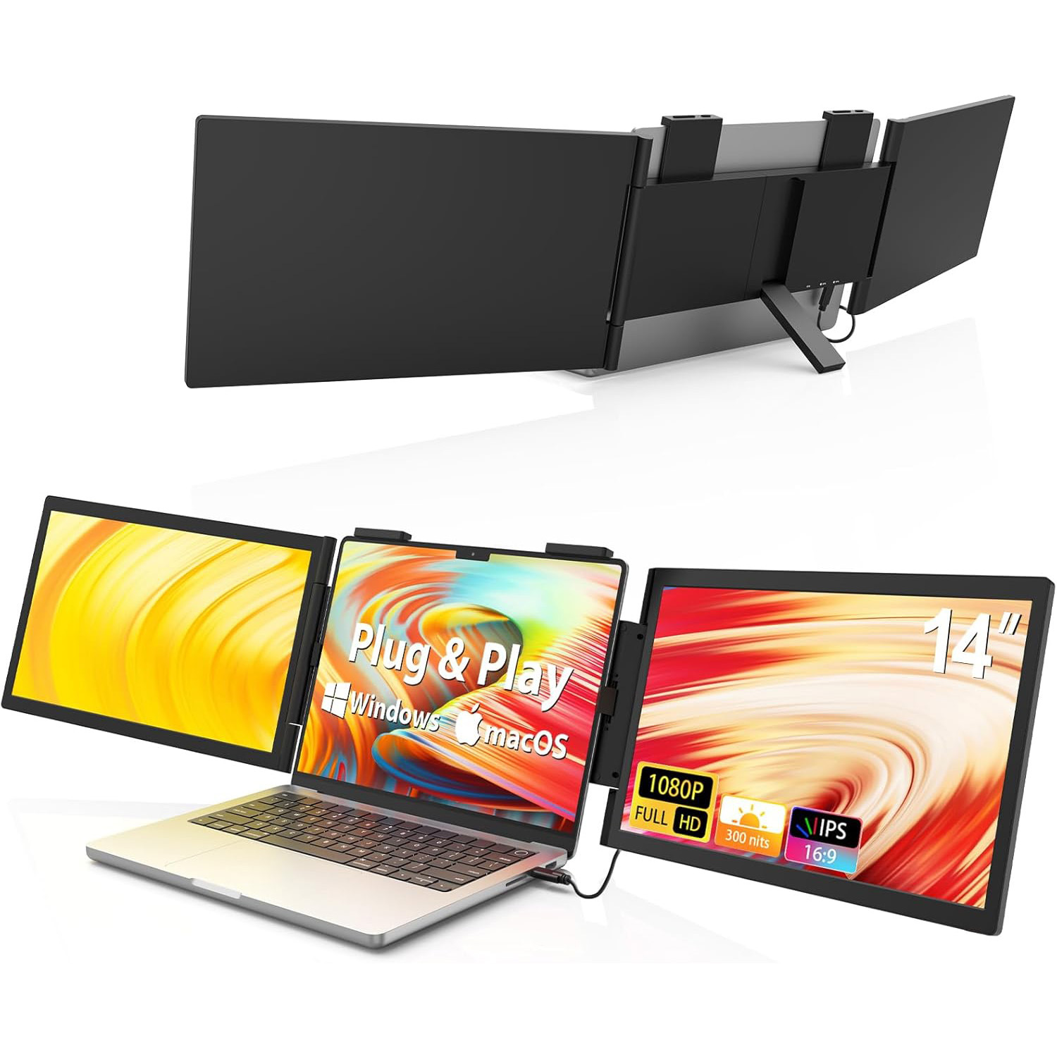 Picture of 14-inch dual-screen portable display notebook expansion screen stock trading multi-screen folding peripheral sub-screen multi-function