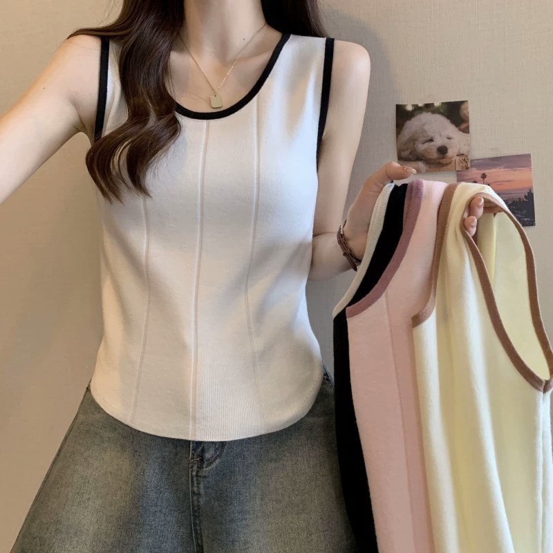 Picture of Women's Fat 2024 Summer New Knitted Camisole for Outerwear Pure Desire Short Style Sleeveless Top
