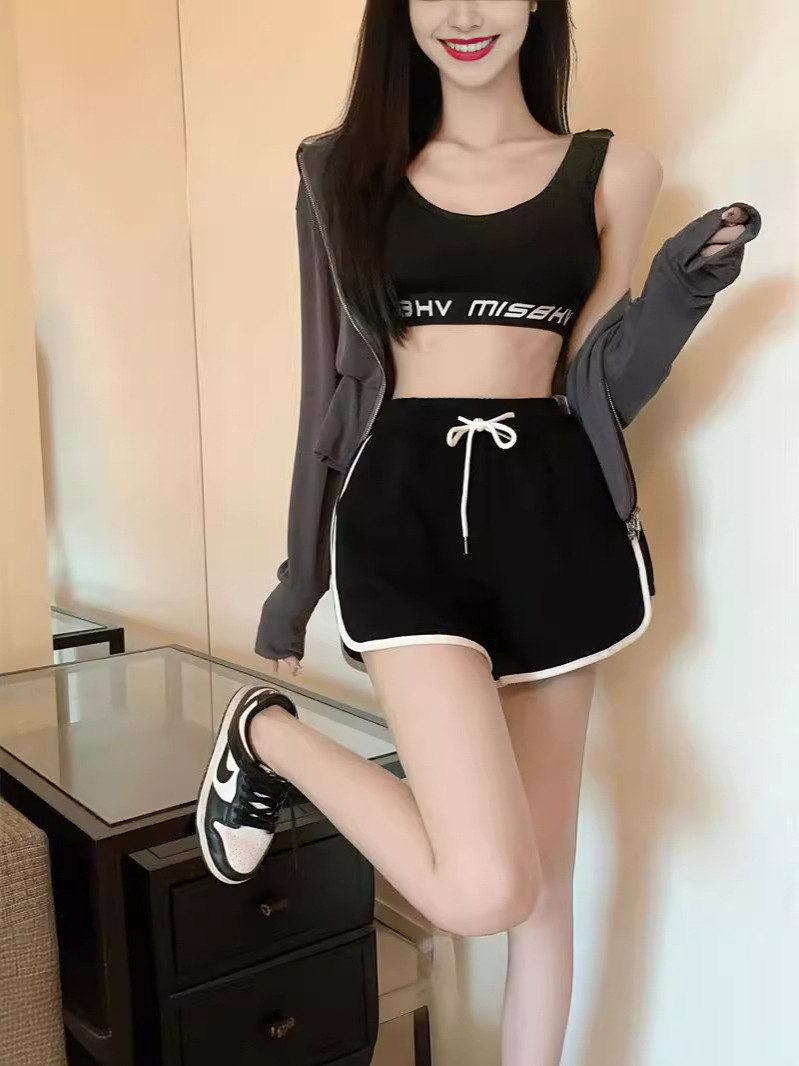 slimming loose sports shorts women's three-point pants versatile strappy thin casual summer high solid color commuter shorts
