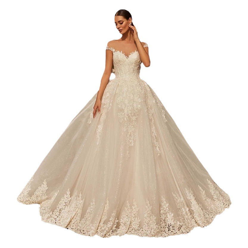 Exquisite wedding dress Mori 2023 New Bridal short-sleeved backpack large backless fluffy tail soft yarn slimming slim fit