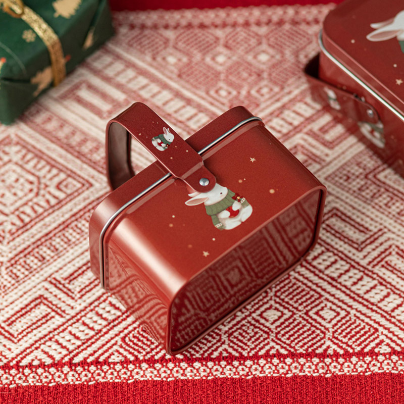 Picture of Red Christmas Iron Box Accompanying Gift Exquisite Candy Portable Small Iron Box Cookies Christmas Square Tinplate Empty Box