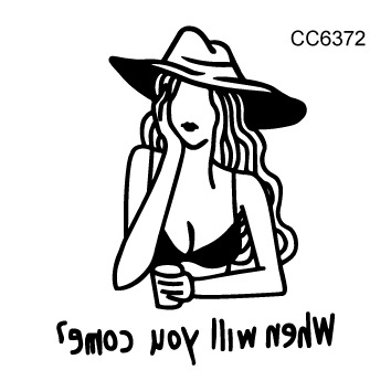 Picture of Cross-border supply waterproof dark tattoo stickers bad girl tattoo stickers fun hand-painted lines black and white tattoo