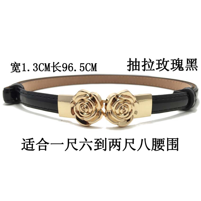 Rose Hanging Buckle Candy Color Patent Leather Women's Slipping Thin Belt Women's Korean-style All-match Fashion Decorative Thin Belt