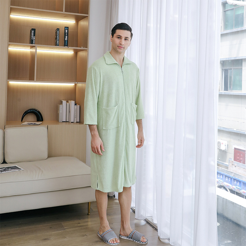 Picture of Amazon New Towel Material Bath Dress Naked Wear Men's Nightgown Mid-length Spring and Summer Pajamas Women's Loose Plus Size Bathrobe
