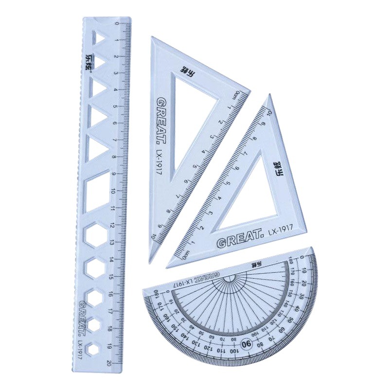 2024 Lexuan simple blue transparent student ruler four-piece ruler examination study stationery wholesale