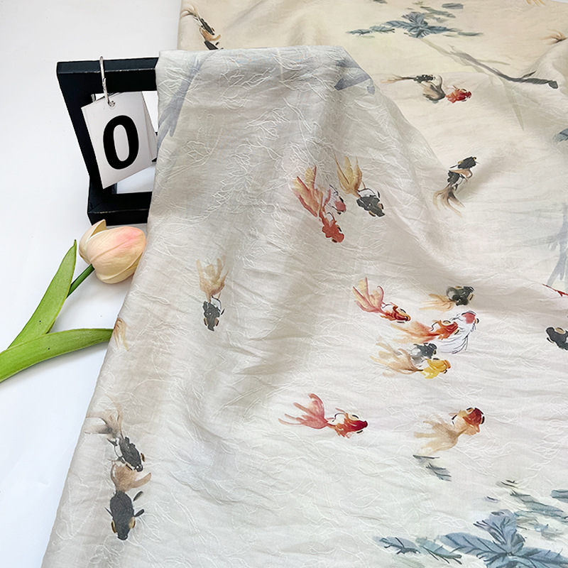Lotus Pond Koi Silk Jacquard Fabric New Chinese Style National Style Han Dynasty Cheongsam Dress Fabric Handmade DIY Fabric