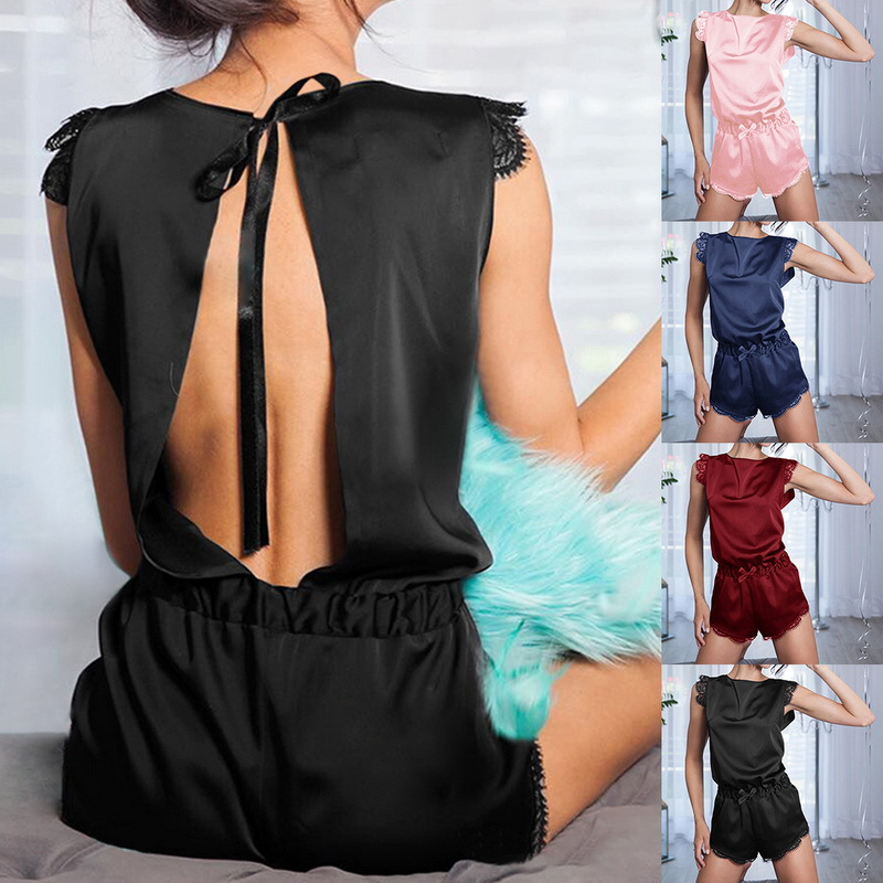2021 New Summer Sexy Silk Backless Pajamas Women's Sling Jumpsuit Ice Silk Women's Summer Jumpsuit