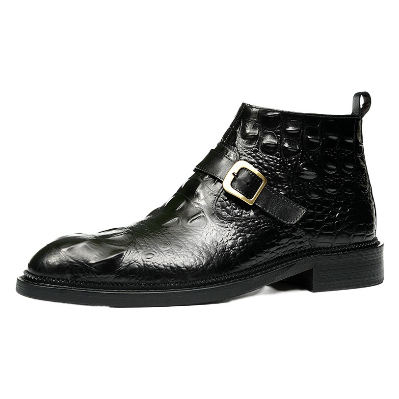 [Activity] Martin Boots Men's Genuine Leather Crocodile Pattern Fashionable Business Dress British Pointed Zipper High Top Shoes