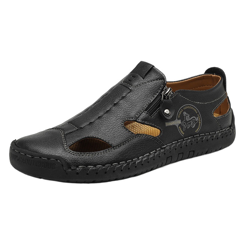In stock foreign trade casual sandals men's genuine leather British simple Lefu driver leather shoes slip-on 47 plus size 48 men's shoes