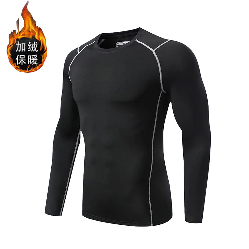Autumn and Winter Long Sleeve Tights fleece-lined Quick-drying Clothes Round Neck Running Fitness Clothes Men's Sports Top Basketball Base Shirt
