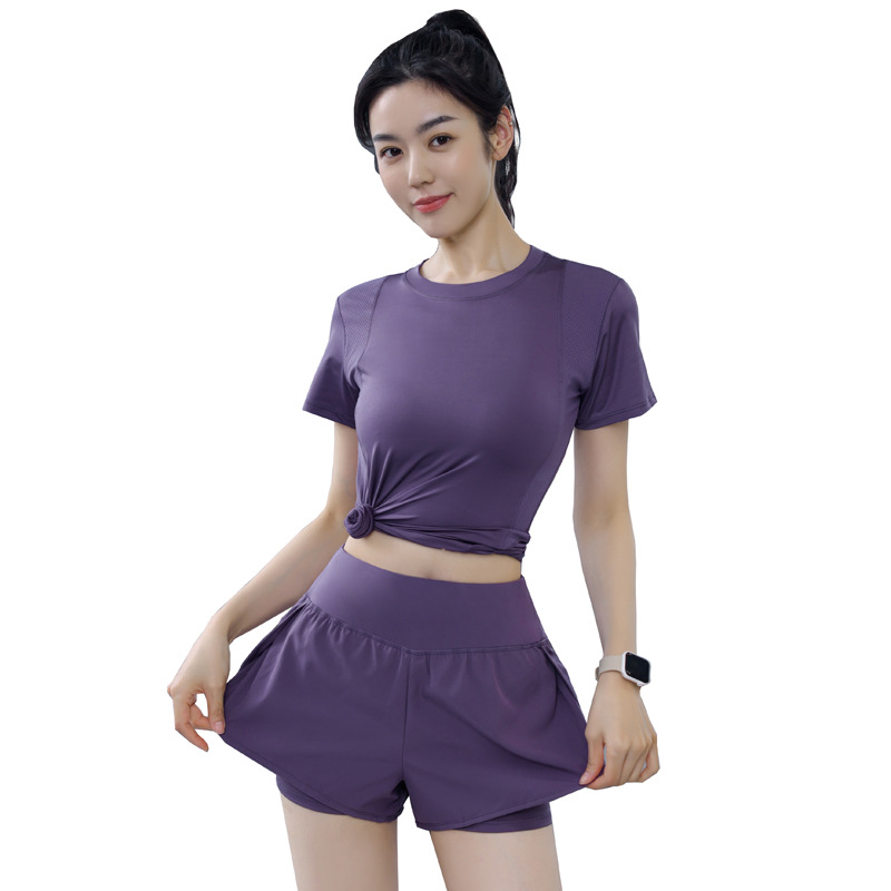 Picture of Summer Thin Yoga Suit Sports Two-piece Women's T-shirt Shorts Outdoor Running Training Quick-drying Fitness Suit