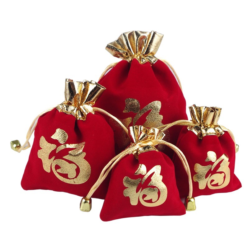 Red Flannel Bag Silver Jewelry Gold Storage Gift Bag Antique Sachet Prayer Bag Carry-on Jewelry Collection Bag