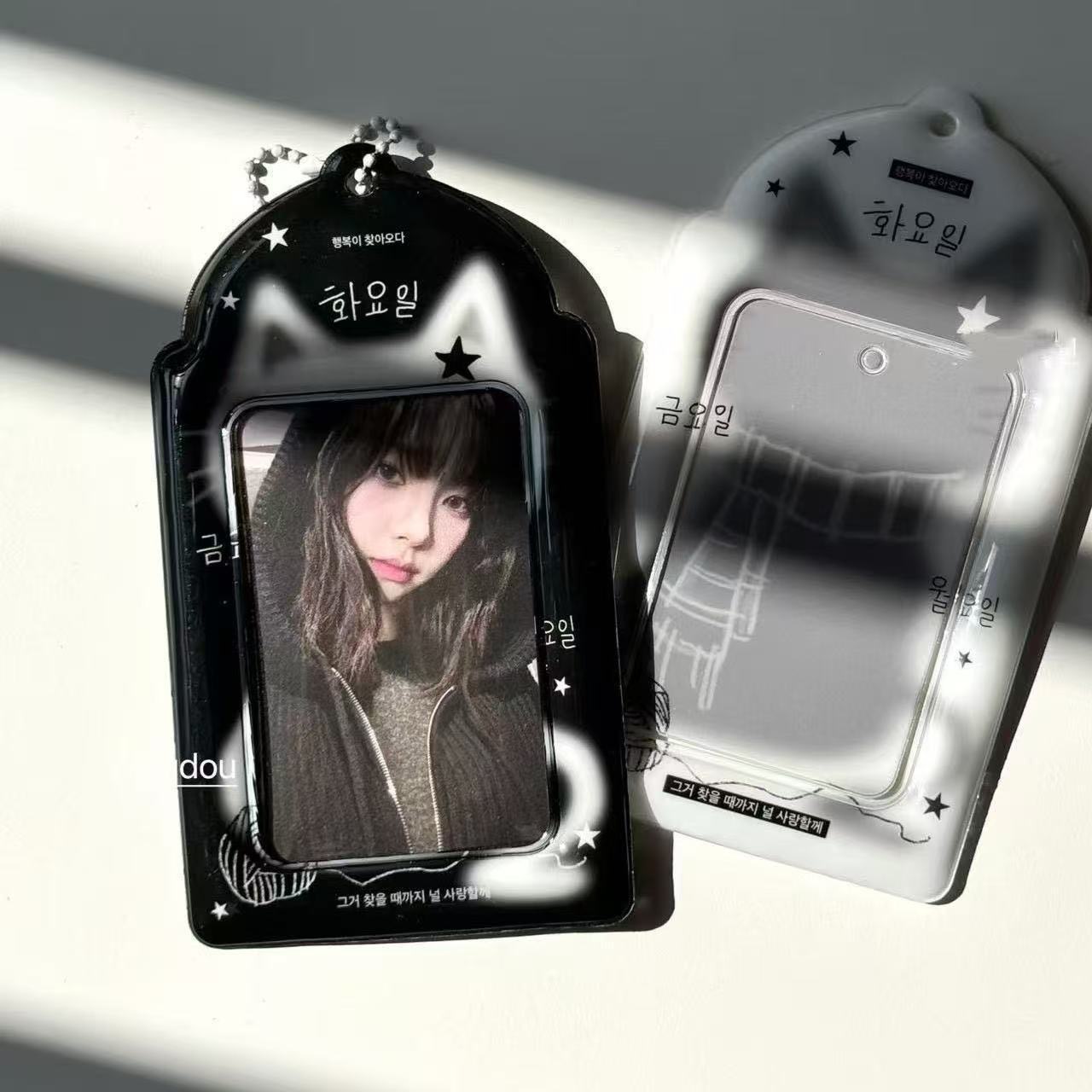Cute Black and White Kitten Card Cover PVC Bright Three-inch Star-chasing Protective Cover Aidou Campus Card Meal Card Pendant Storage