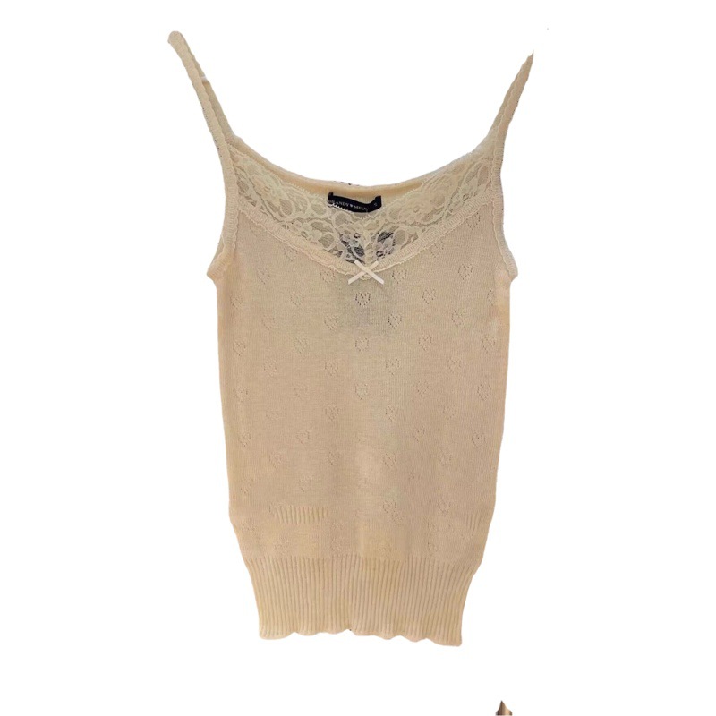 BM Style Brady Same Style Lace Lace Bow Love Embroidered Knitted Vest Women's Bm Spice Sling Outer Wear