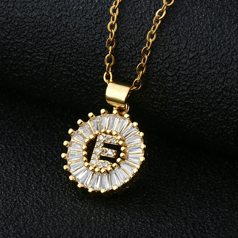 Picture of Letter Necklace Women's Necklace 26 Letters Copper Inlaid Cubic Zircon Vacuum Electroplated Stainless Steel Chain Necklace