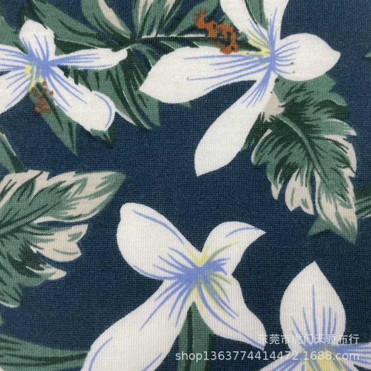 Picture of Spot supply of knitted polyester single-sided Jersey printing 32 imitation cotton rack Hawaiian style printing T-shirt material