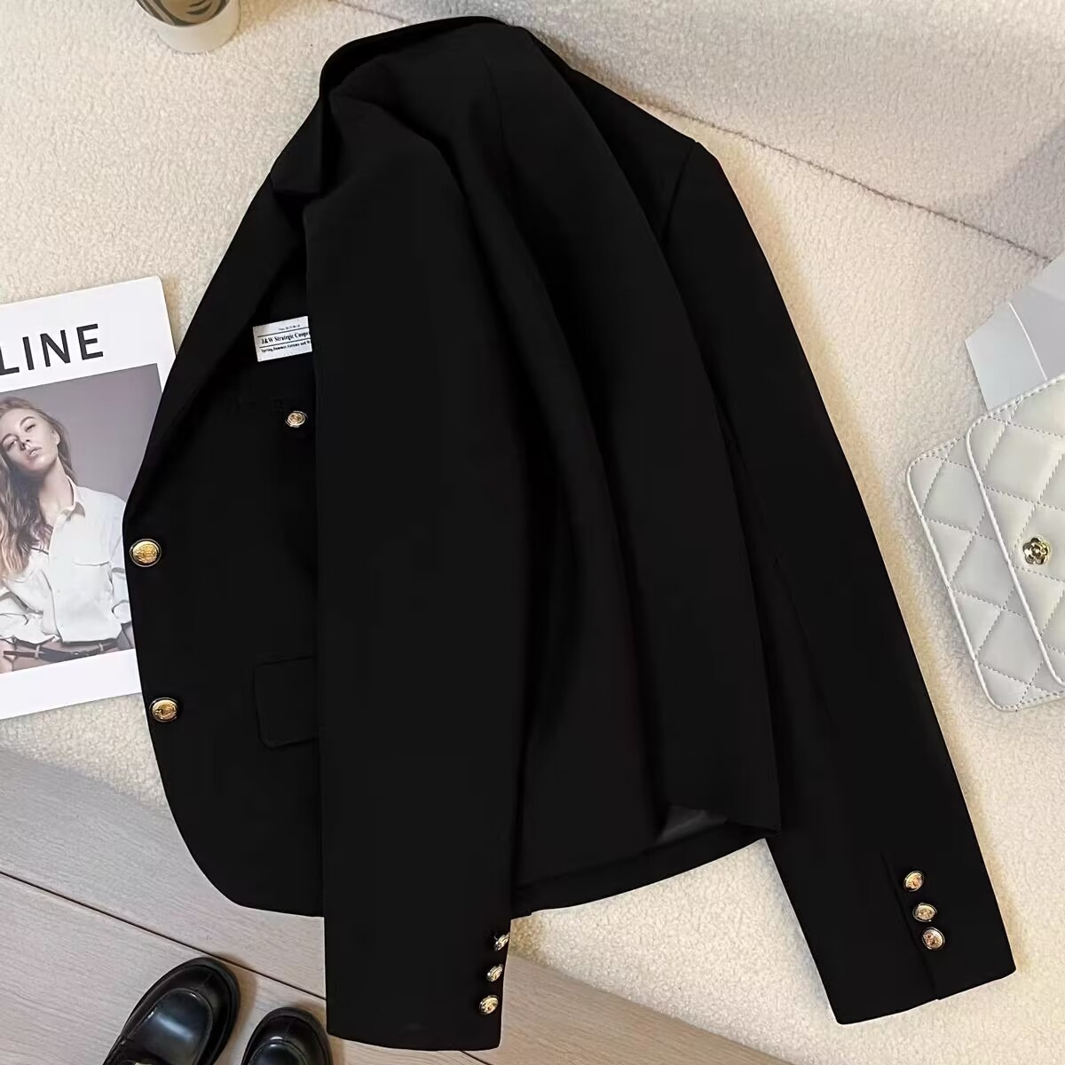 Picture of Black Short Suit Jacket Female Petite 2024 Autumn New Design Sense College Style Casual Street Suit