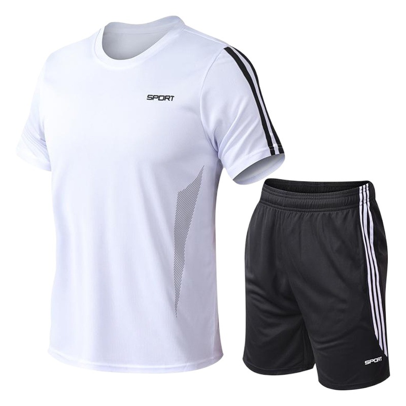 Summer New Sports Leisure Daily Running Fitness Suit Men's Ice Silk Two-piece Short-sleeved Shorts