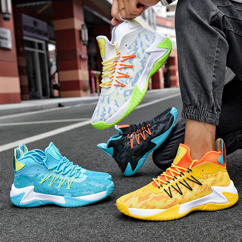 Flying Woven Basketball Shoes Men's Shoes Summer Mesh Breathable Student Running Shoes Soft Sole Shoes Sneakers Low-top Non-slip Sports Shoes