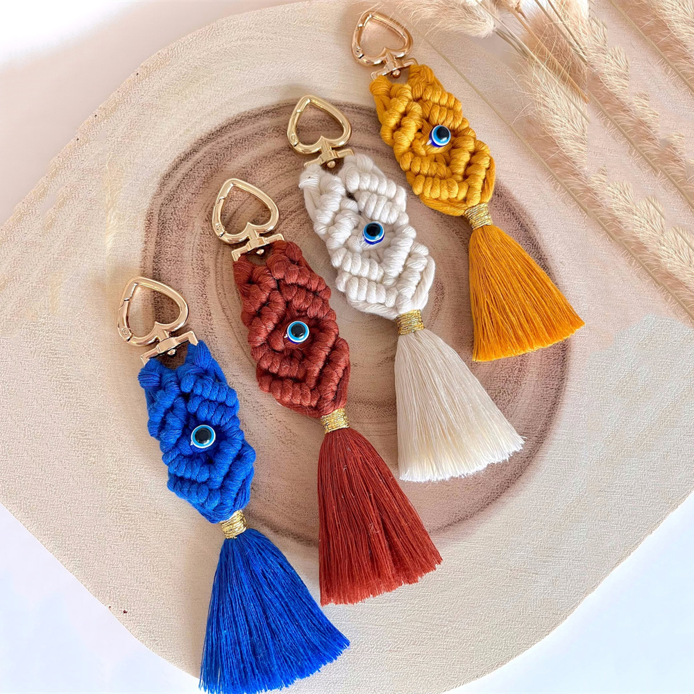 Custom Cross-border Bohemian Tassel Keychain Pendant Hand-woven Hanging Ornaments Colorful Cotton Threading Charms Car Ornaments