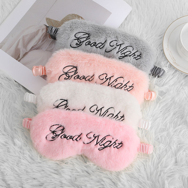 Picture of Eye Mask Plush Good Night Embroidered Letter Sleep Eye Mask Shading Silk Small Rabbit Hair Eye Mask Simple Comfortable in stock