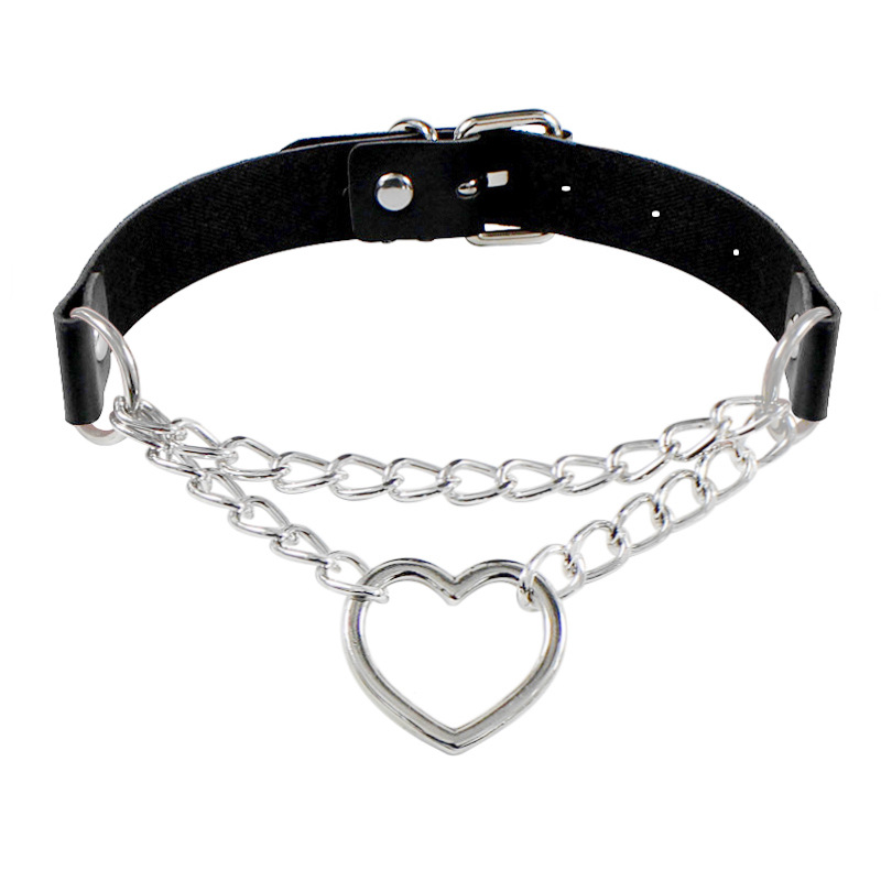 Picture of Cross-border Harajuku Heart-shaped Chain Collar Necklace Fashion Trend Leather Love Neck Chain Neck Chain Clavicle Chain