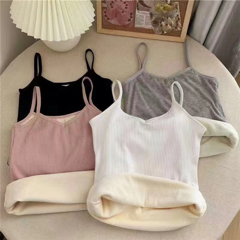 Autumn and Winter camisole women's fleece-lined thickened self-heating inner wear outer wear sweet thread bottoming thermal underwear women