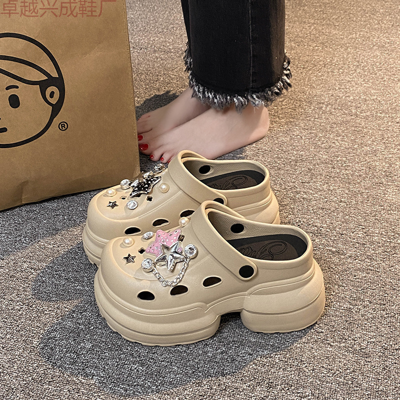 10cm Super Thick Bottom EVA Hole Shoes Women's 2024 New Summer Wearing Heightened Non-slip Baotou Slippers for Small Men