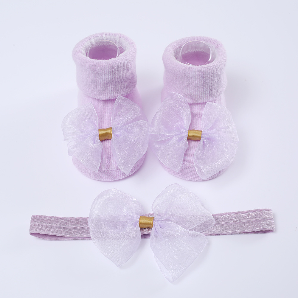 Picture of 2023 New Baby Headband + Socks Set Ribbed Bow Headband Baby Breathable Knitted Cotton Socks