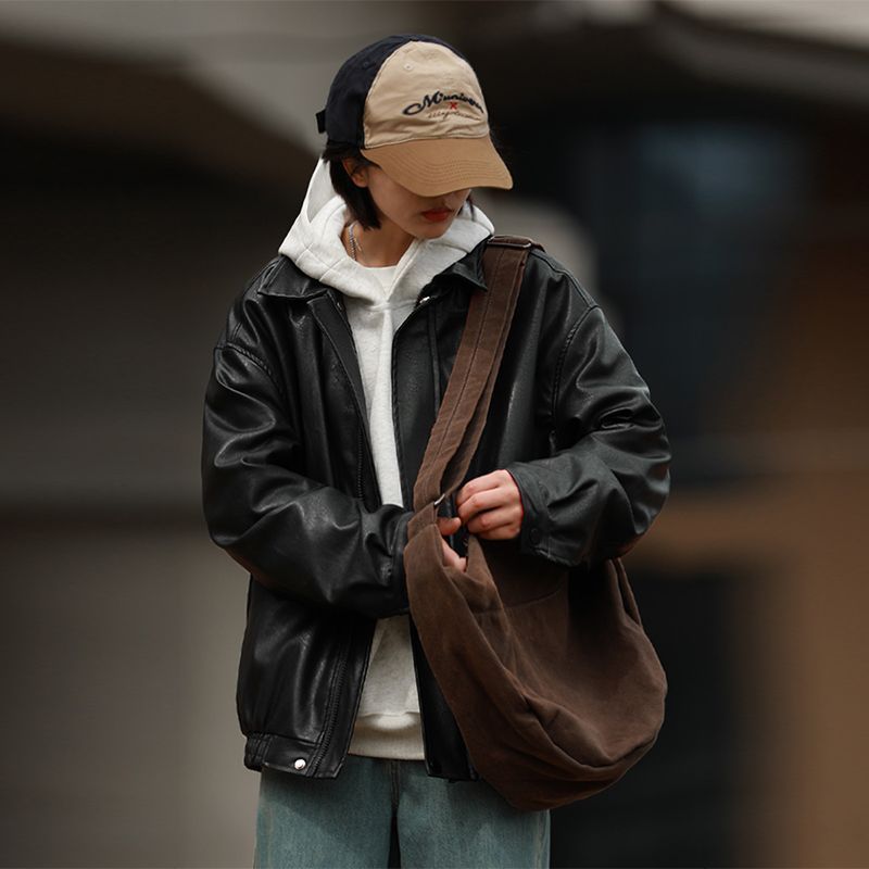 Picture of American leather jacket retro thickened 2025 fall/winter Maillard motorcycle jacket for men and women casual cool