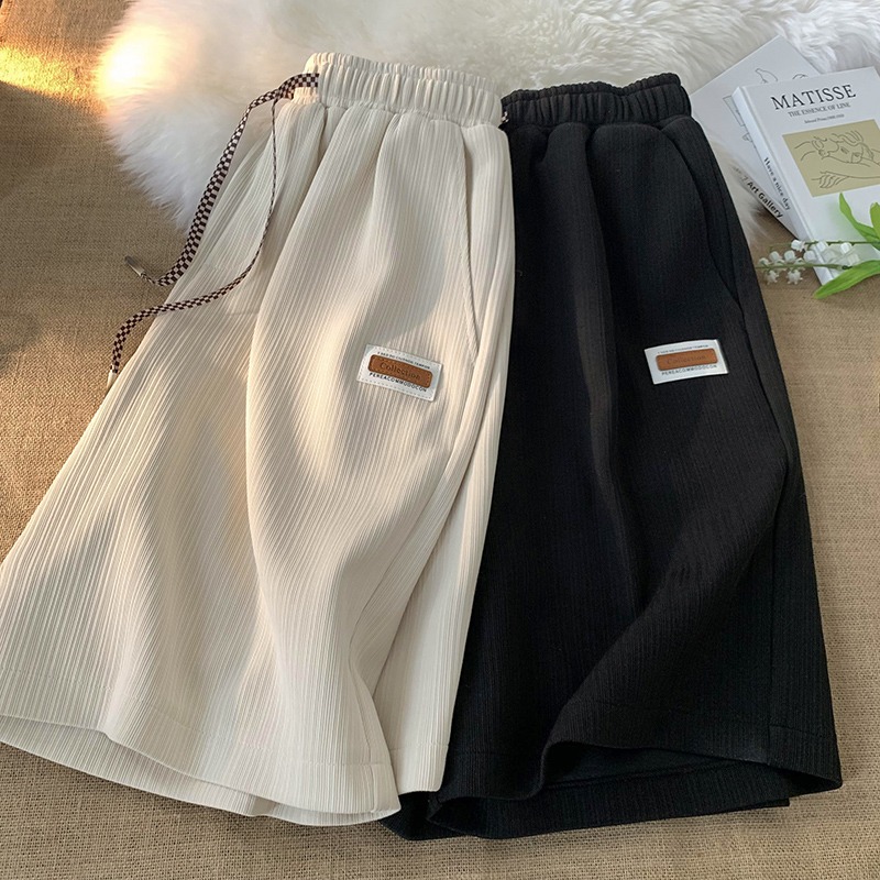 Picture of Ice Silk Half Shorts Women's Summer Outer Wear Sports Casual Elastoic High Waist Loose All-match Home Wide Leg Pants Mid-length Pants