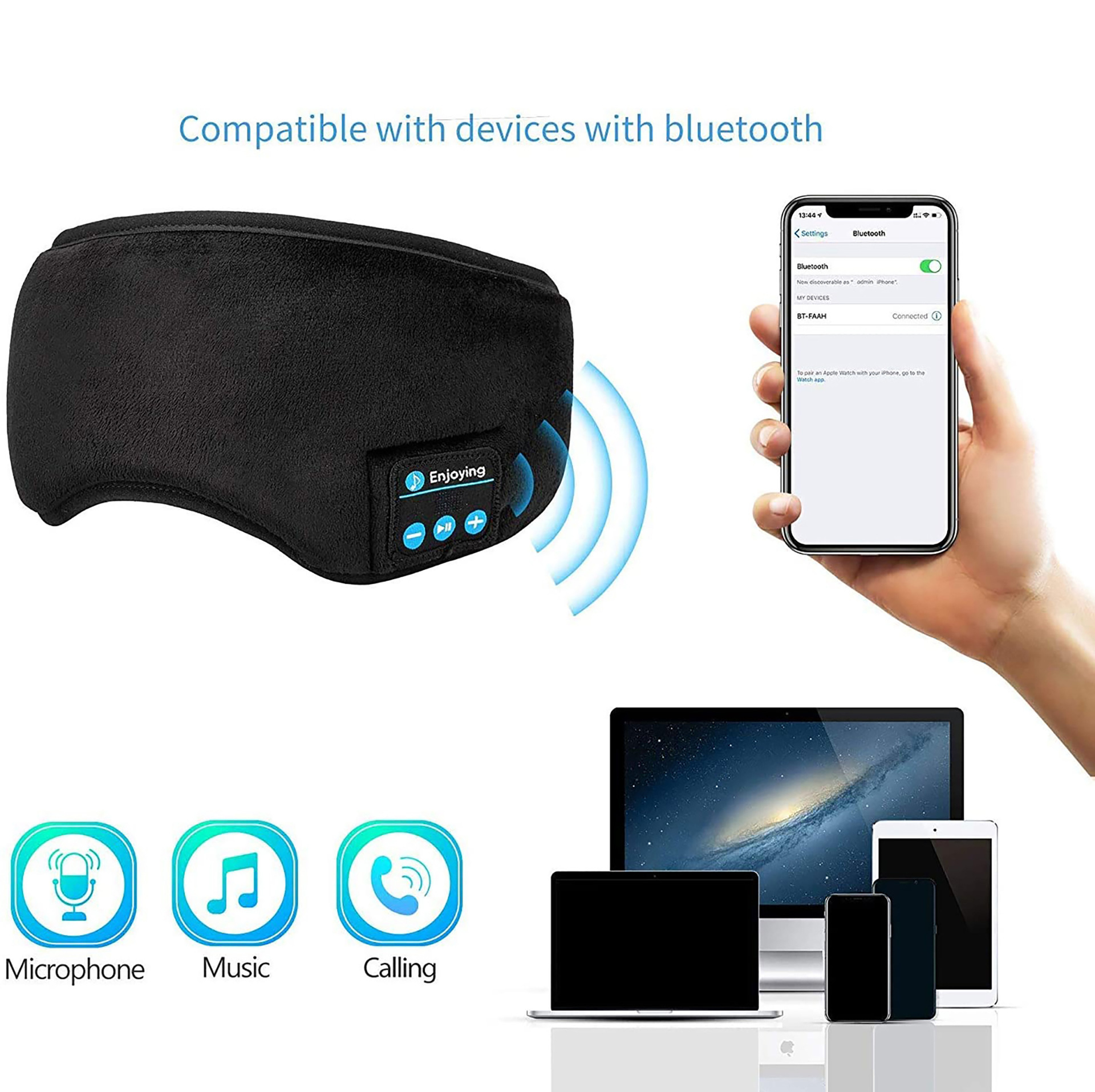 Picture of Cross-border 3D Bluetooth eye mask headset smart wireless music call ear mask breathable sleep artifact shading eye mask