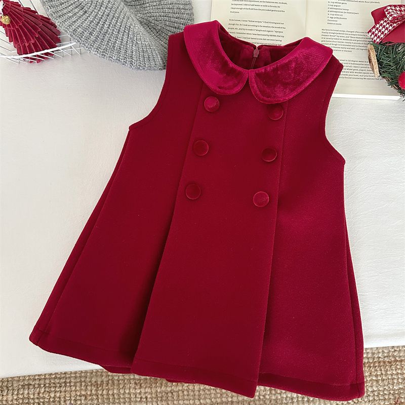 New 2024 girls red vest dress winter baby fleece-lined dress children Christmas New Year festive dress tide