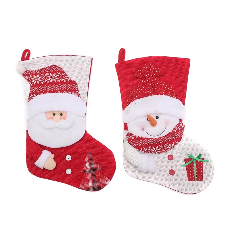 New European Style Knitted Christmas Stockings Gift Bag Elderly Snowman Candy Bag Simple Christmas Stockings Gift Bag Socks Bag