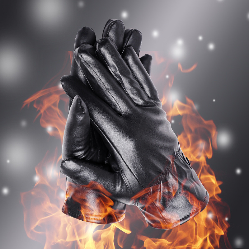 Picture of Winter men's touch screen PU leather gloves thickened warm casual gloves outdoor cold-proof cycling new gloves