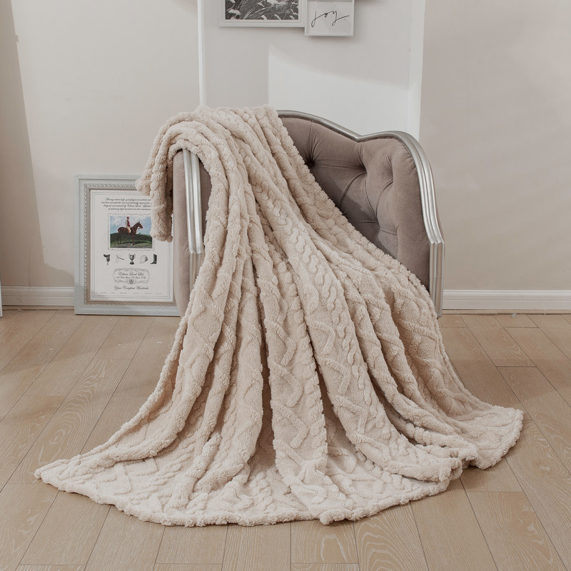Picture of Solid Color 3D Jacquard All Year Round Taffeta Blanket Quilted Flannel Spring and Summer Nap Blanket Cover Small and Super Soft