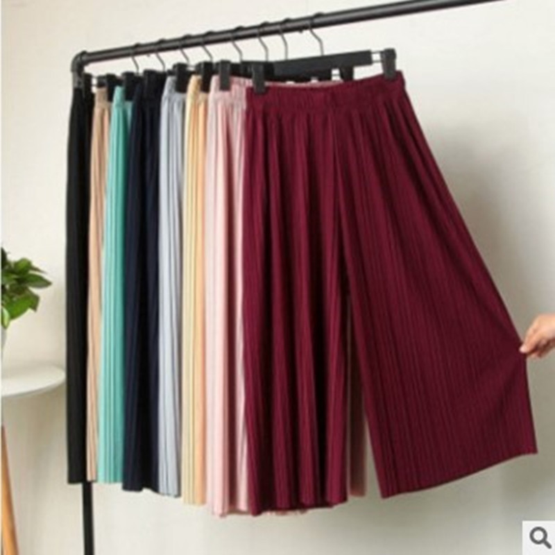 Summer Women's Large Size Casual Pants Chiffon Wide Leg Pants High Waist Loose Pleated Pants New Wide Leg Pants Nine-Point Pants
