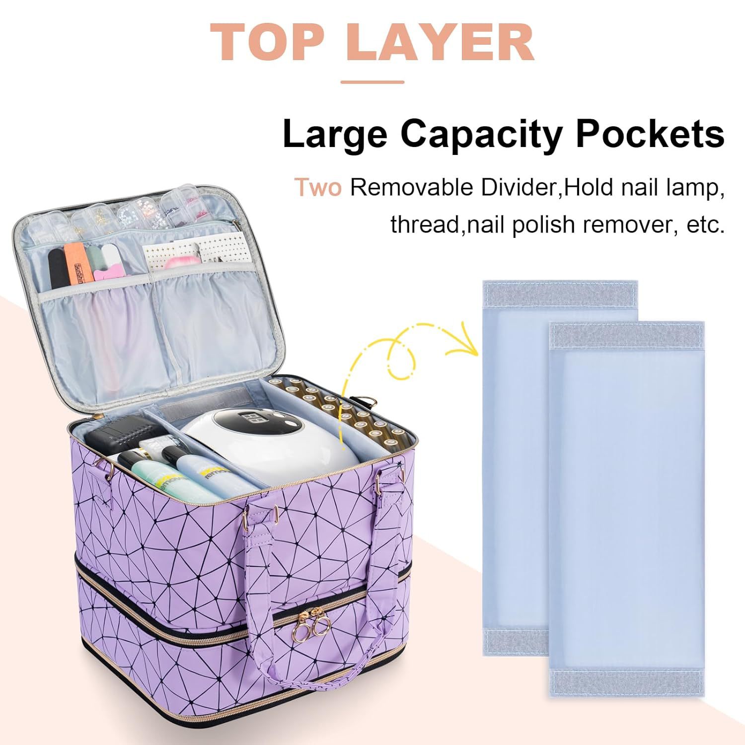 Picture of Portable Golden Zipper Detachable Three-Layer Nail Polish Storage Bag 84 Bottles High-Level Nail Tools Cosmetic Bag