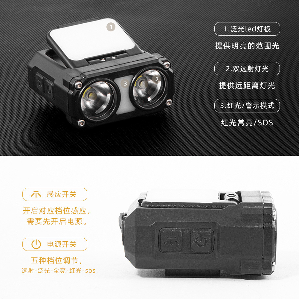 Multifunctional Sensor Headlamp USB Bicycle Light Led Clip-On Light Cycling Flashlight Fishing Outdoor Outdoor Adventure