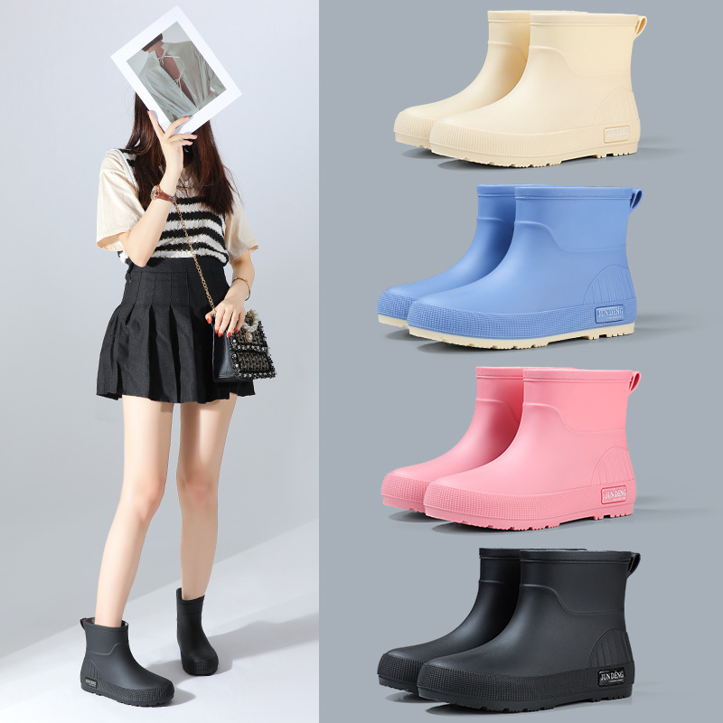 2024 Cross-border Simple Fashion Short Tube Women's Rain Boots Non-slip Rain Boots Waterproof Boots for Rainy Days Women's Water Shoes Rubber Shoes