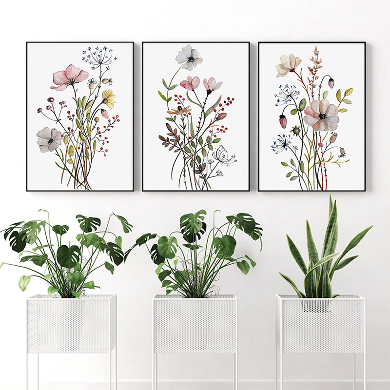 Picture of Modern Watercolor Flower Living Room Decoration Painting Scandinavian Log Style Restaurant Mural Sofa Background Wall Hotel Hanging Painting