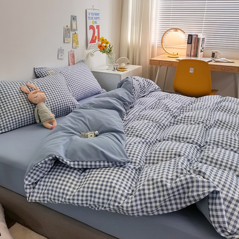 Picture of New Japanese Bed Solid Color Double Quilt Cover Sheet Four-piece Student Dormitory Three-piece Household Quilt Cover Wholesale