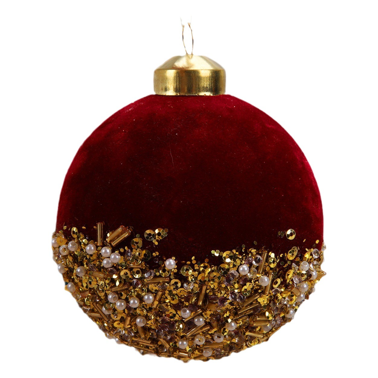 Cross-border Christmas decorations wine red flocking glass ball Christmas tree pendant window scene decorations