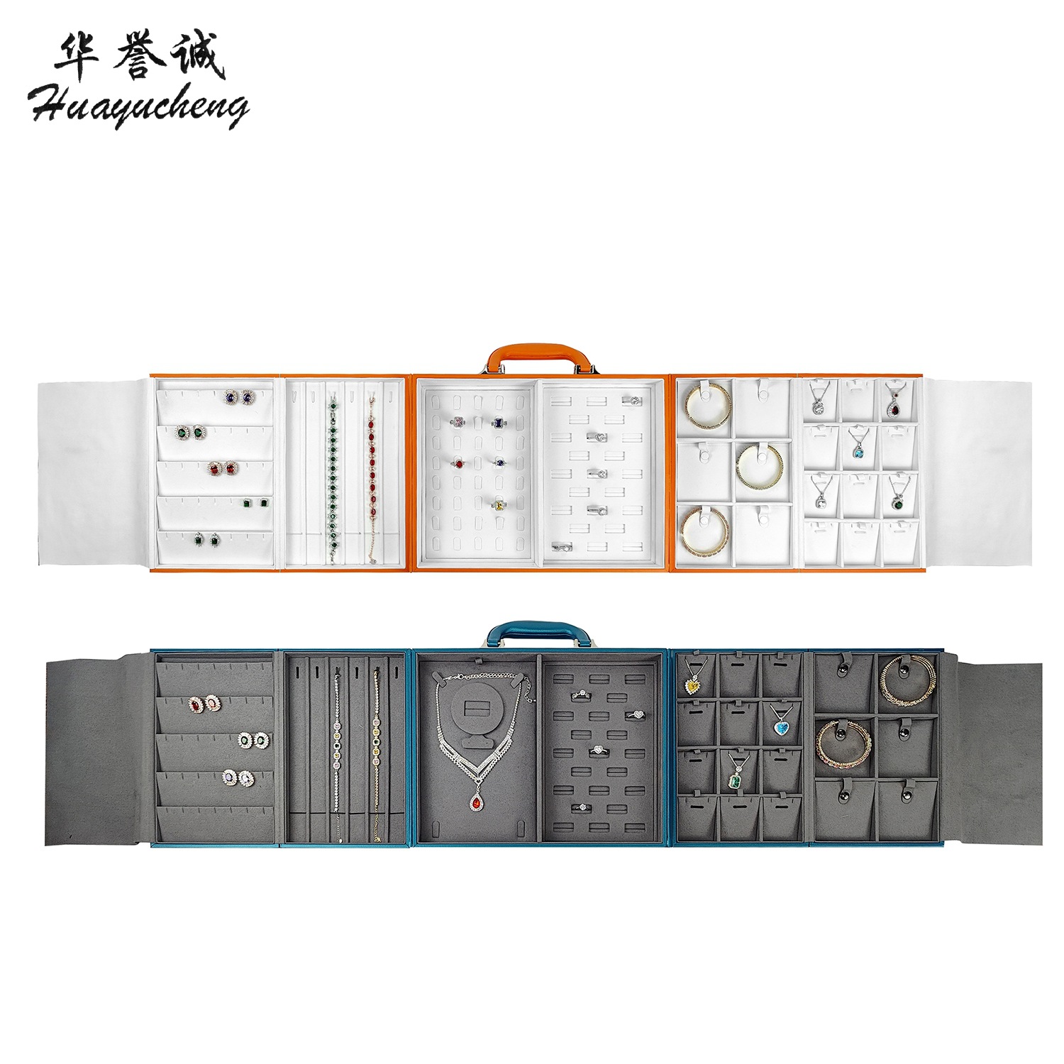 Multi-functional Jewelry Storage Box with Handlet PU Leather Jewelry Storage Exhibition Display Portable Folding Tray