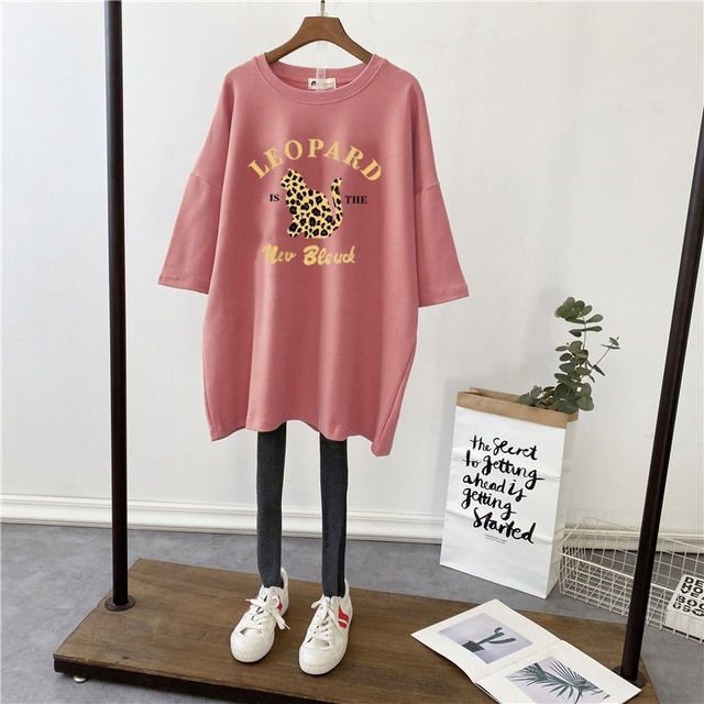 Picture of Pregnant Women's Summer Top T-shirt Mid-length Pure Cotton Short-sleeved Pregnant Women's T-shirt Loose plus size Korean Fashionable Base Shirt for Summer