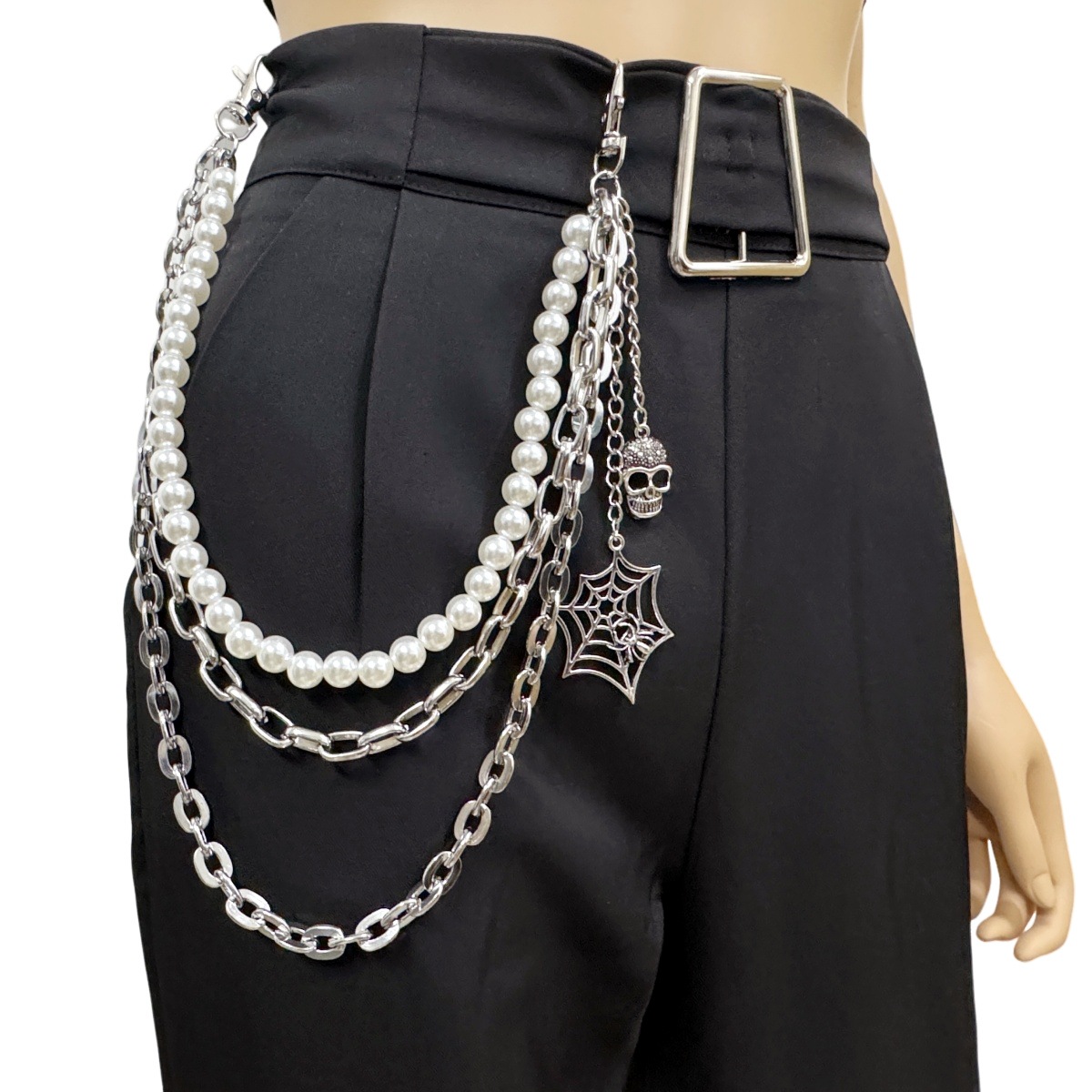 Europe and the United States cross-border jewelry personality imitation pearl waist chain female punk ghost pendant pants chain street in stock wholesale